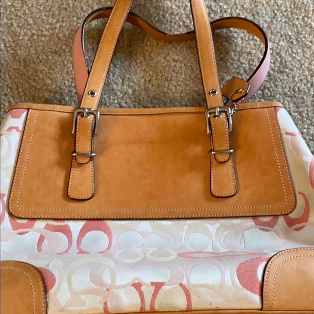 Pink, White, Tan Coach Bag